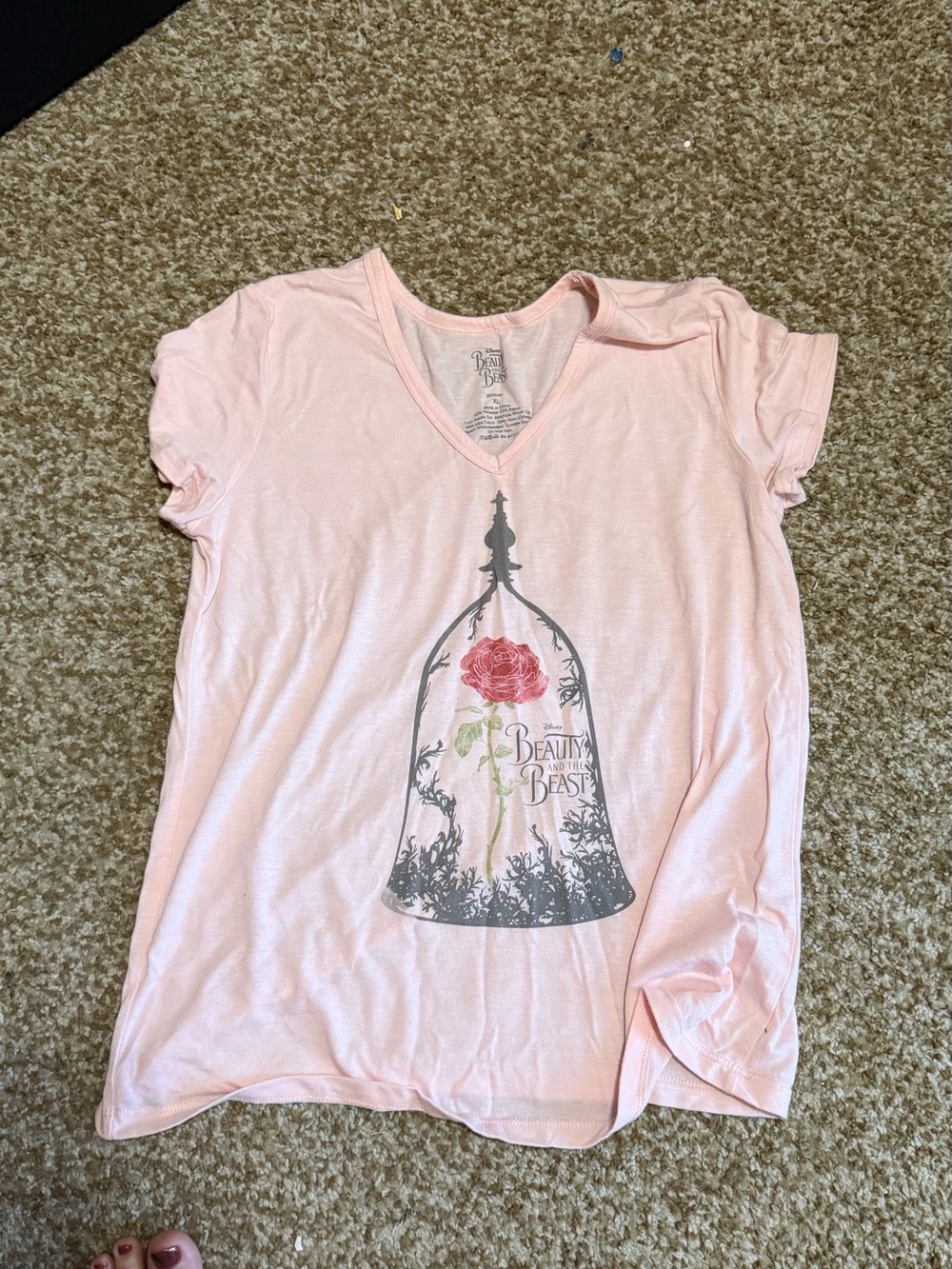 Disney Light Pink Beauty and the Beast Rose V‑Neck Tee